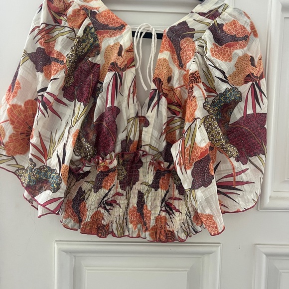 By | Anthropologie Plunging V Neck Smocked Kimono Blouse Medium - Picture 7 of 8